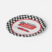 Retro rode raceauto racejongen 3e verjaardag papieren bordje (Gekanteld)