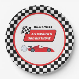 Retro rode raceauto racejongen 3e verjaardag papieren bordje