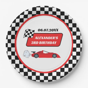 Retro rode raceauto racejongen 3e verjaardag papieren bordje