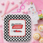 Retro rode raceauto racejongen 3e verjaardag papieren bordje (Feest)