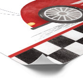 Retro rode raceauto snel een verjaardag welkom poster (Hoek)