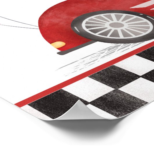 Retro rode raceauto snel een verjaardag welkom poster (Hoek)