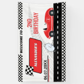 Retro rode raceauto twee snelle jongen 2e verjaard spandoek (Verticaal)