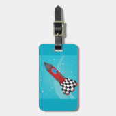 Retro rode raket in de galactische ruimte bagagelabel (Voorkant verticaal)