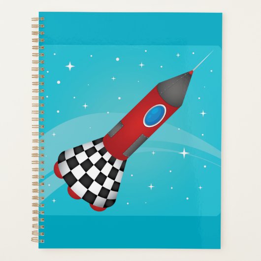Retro rode raket in de galactische ruimte planner (Voorkant)