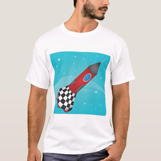 Retro rode raket in de galactische ruimte t-shirt (Voorkant)