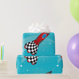 Retro Rode Raket Ruimteschip in de Galactische Rui Cadeaupapier