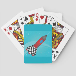 Retro Rode Raket Ruimteschip Pokerkaarten