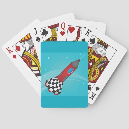 Retro Rode Raket Ruimteschip Pokerkaarten (Achterkant)