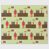 Retro Rode Robot Mid-Century Modern Minimalistisch Cadeaupapier (Vlak)