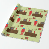 Retro Rode Robot Mid-Century Modern Minimalistisch Cadeaupapier (Uitgerold)