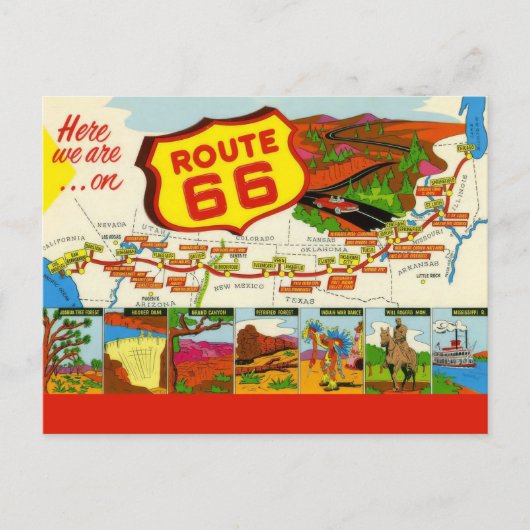 Retro Rode Route 66 Briefkaart (Voorkant)