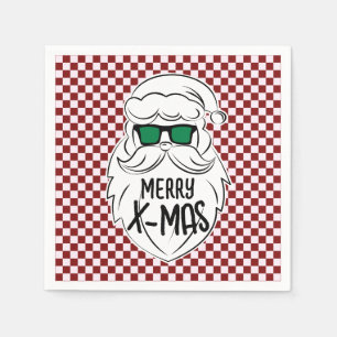 Retro Rode Roze Geruite Kerstman Kerstmis Servet