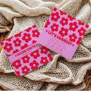 Retro Rode Roze Groovy Bloemige Boho Meisjesachtig Vierkante Visitekaartje
