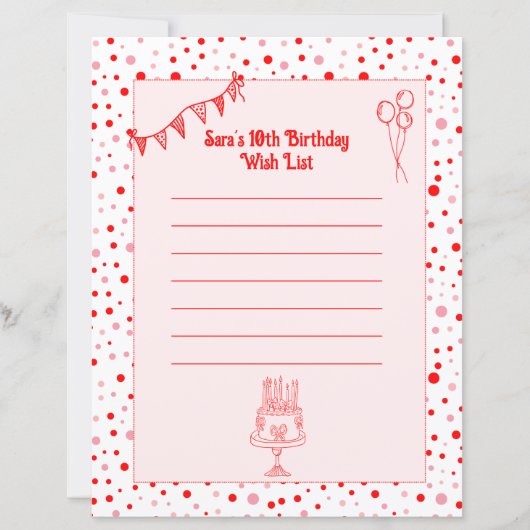 Retro Rode Roze Kinderverjaardag Verlanglijstje Pa (Voorkant)