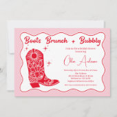 Retro Rode Roze Laarzen Brunch Bubbly Vrijgezellen Kaart (Voorkant)