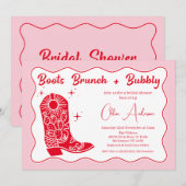 Retro Rode Roze Laarzen Brunch Bubbly Vrijgezellen Kaart (Voorkant / Achterkant)