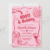 Retro rode roze laarzen en Bubbly Vrijgezellenfees Kaart (Voorkant)