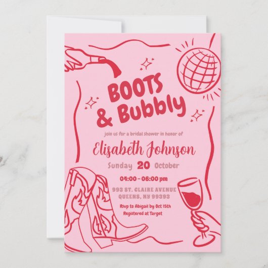 Retro rode roze laarzen en Bubbly Vrijgezellenfees Kaart (Voorkant)