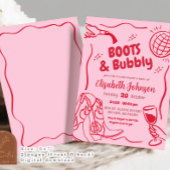 Retro rode roze laarzen en Bubbly Vrijgezellenfees Kaart