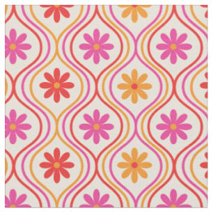 Retro rode roze oranje bloemen op Ogee patroon Stof