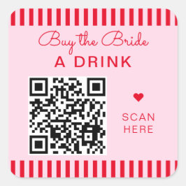 Retro Rode & Roze Strepen Bachelorette QR-code Vierkante Sticker