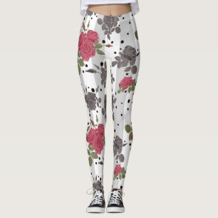 Retro  rode rozen naadloze patroonwrijvingsstip leggings