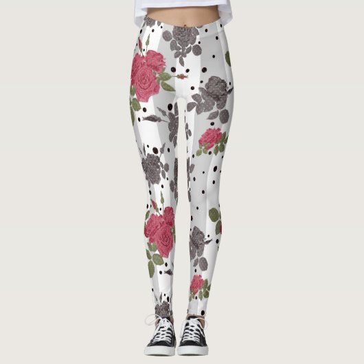 Retro rode rozen naadloze patroonwrijvingsstip leggings (Voorkant)