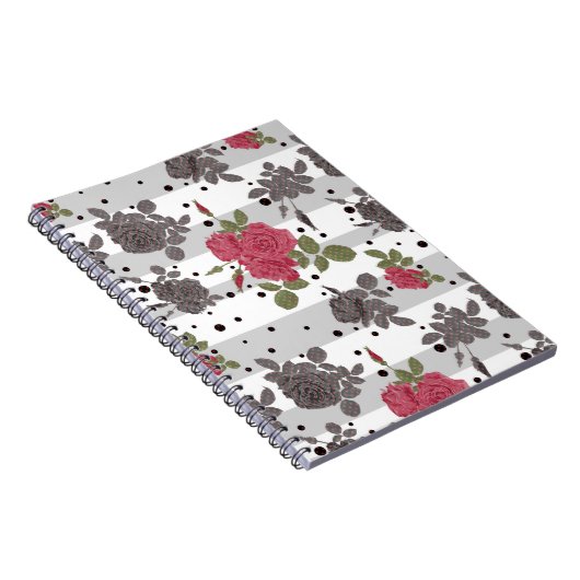 Retro rode rozen naadloze patroonwrijvingsstip notitieboek (Rechterzijde)
