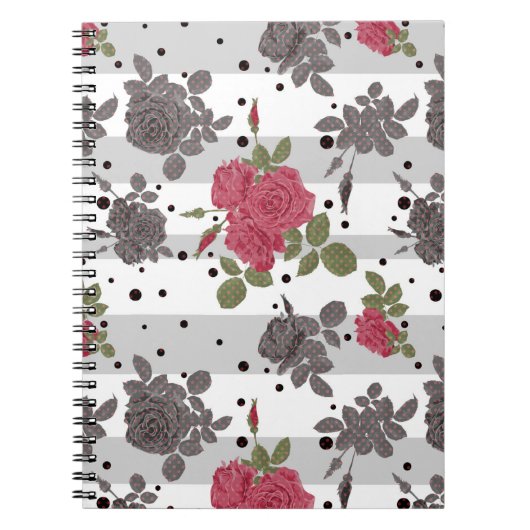 Retro rode rozen naadloze patroonwrijvingsstip notitieboek (Voorkant)