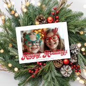 Retro Rode Schrift Gelukkig Nieuwjaar Eén Foto Feestdagenkaart