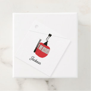 Retro rode ski gondel lift gepersonaliseerd bedankjes labels