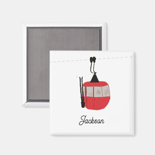 Retro rode ski gondel lift gepersonaliseerd magneet (Voorkant / Achterkant)