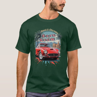 Retro rode sportwagen in cirkelvormige illustratie t-shirt