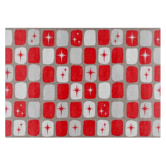 Retro rode Starbursts glazen snijplank (Voorkant)