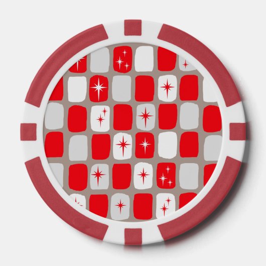Retro Rode Starbursts Poker Chips (Voorkant)