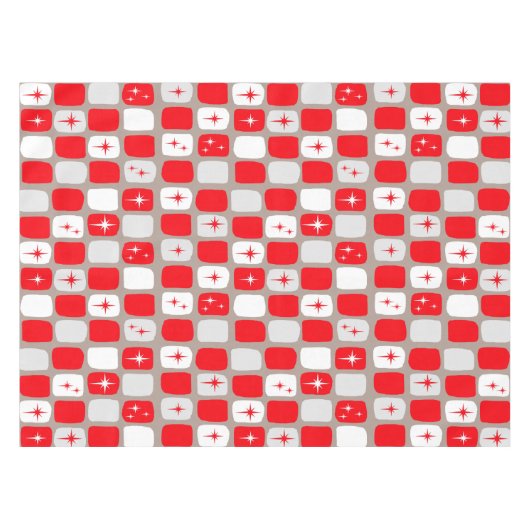 Retro rode Starbursts Tafelkleed (Voorkant (Horizontaal))