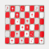 Retro rode Starbursts vierkante magneet (Voorkant)