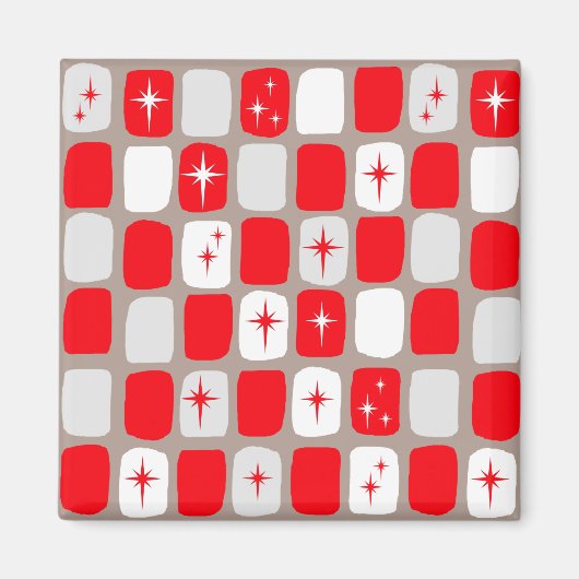 Retro rode Starbursts vierkante magneet (Voorkant)