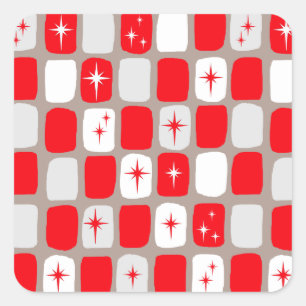Retro Rode Starbursts Vierkante Stickers