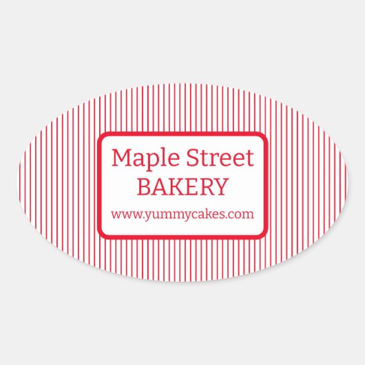 Retro Rode Strepen Bakkerij Bedrijf Ovale Sticker (Voorkant)