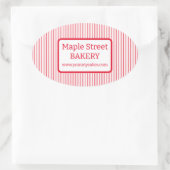 Retro Rode Strepen Bakkerij Bedrijf Ovale Sticker (Tas)