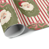 Retro rode strepen grappig gezicht van de Kerstman Cadeaupapier (Rol Hoek)