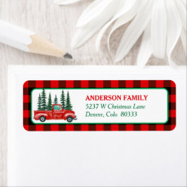 Retro Rode Truck Kerstboom Retouradres Etiket