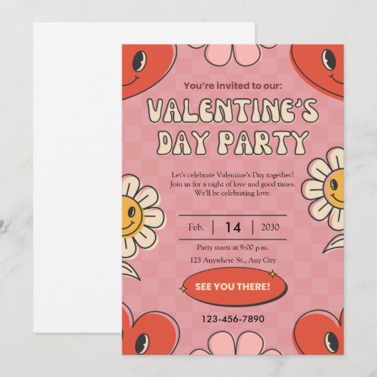 Retro Rode Valentijnsdag Uitnodiging (Voorkant / Achterkant)
