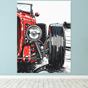 Retro Rode Vintage Klassieke Auto Voorkant Pop Art Canvas Afdruk