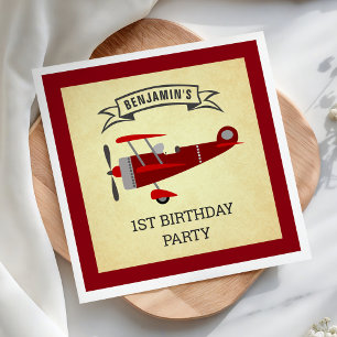 Retro Rode Vintage Vliegtuig Verjaardagsfeest Papi Servet