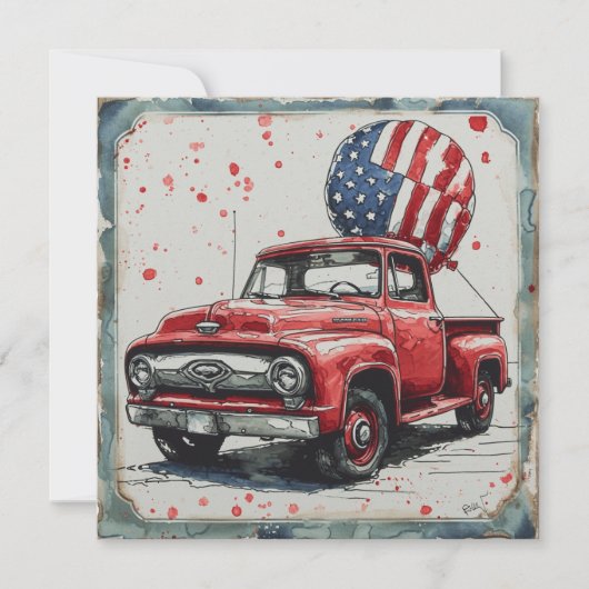 Retro Rode Vrachtwagen Bliss:  glorie Feestdagenkaart (Voorkant)