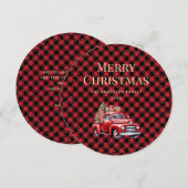 Retro Rode Vrachtwagen Buffel Plaid Vrolijke Kerst Feestdagenkaart (Voorkant / Achterkant)