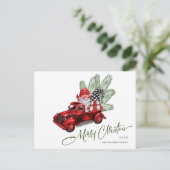 Retro Rode Vrachtwagen Gnomen Kerstmis Vakantie Gr Briefkaart (Staand voorkant)